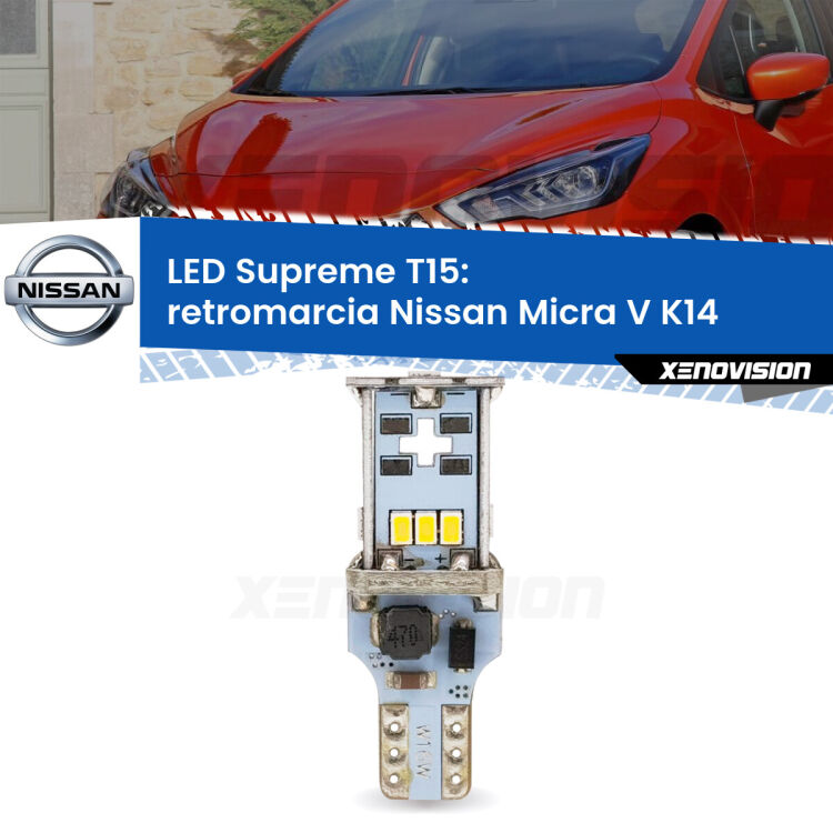 <strong>LED retromarcia per Nissan Micra V</strong> K14 2016 in poi. 15 Chip CREE 3535, sviluppa un'incredibile potenza. Qualità Massima. Oltre 6W reali di pura potenza.