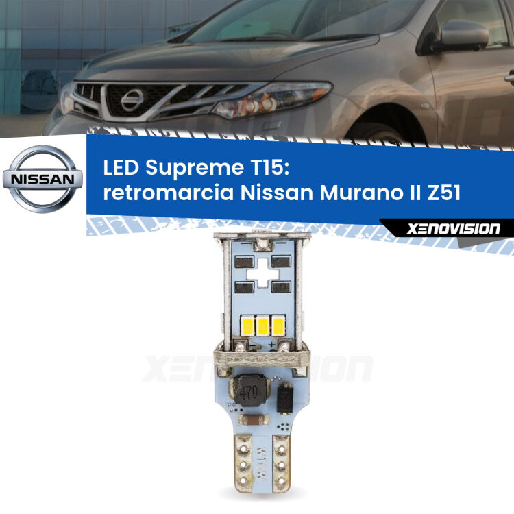 <strong>LED retromarcia per Nissan Murano II</strong> Z51 2007 - 2014. 15 Chip CREE 3535, sviluppa un'incredibile potenza. Qualità Massima. Oltre 6W reali di pura potenza.