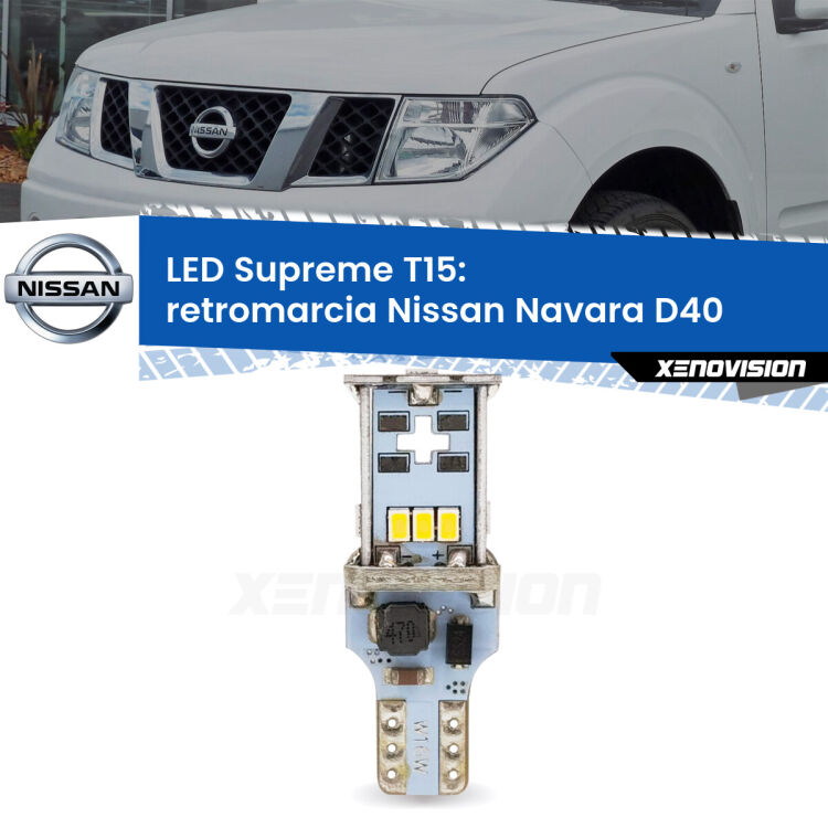 <strong>LED retromarcia per Nissan Navara</strong> D40 2004 - 2016. 15 Chip CREE 3535, sviluppa un'incredibile potenza. Qualità Massima. Oltre 6W reali di pura potenza.