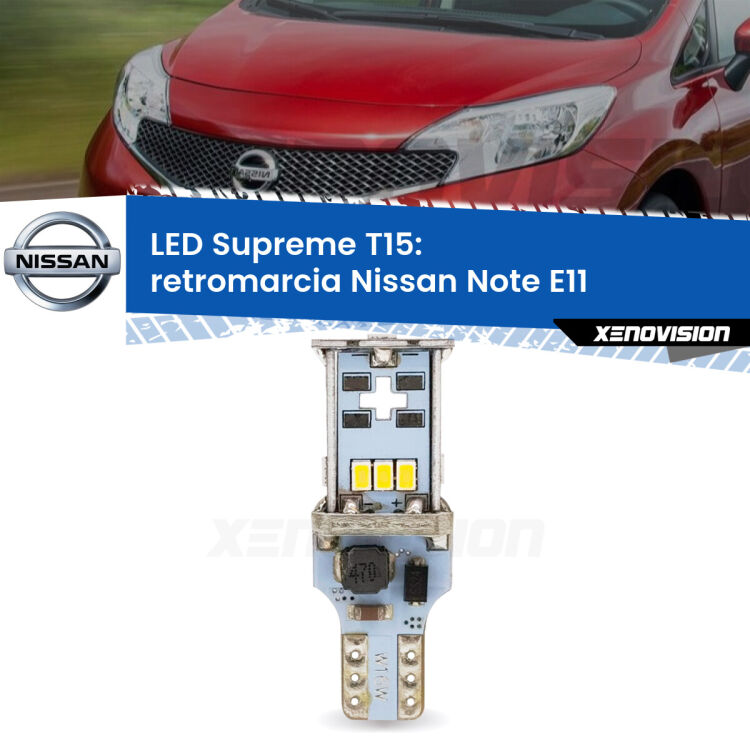 <strong>LED retromarcia per Nissan Note</strong> E11 2006 - 2013. 15 Chip CREE 3535, sviluppa un'incredibile potenza. Qualità Massima. Oltre 6W reali di pura potenza.