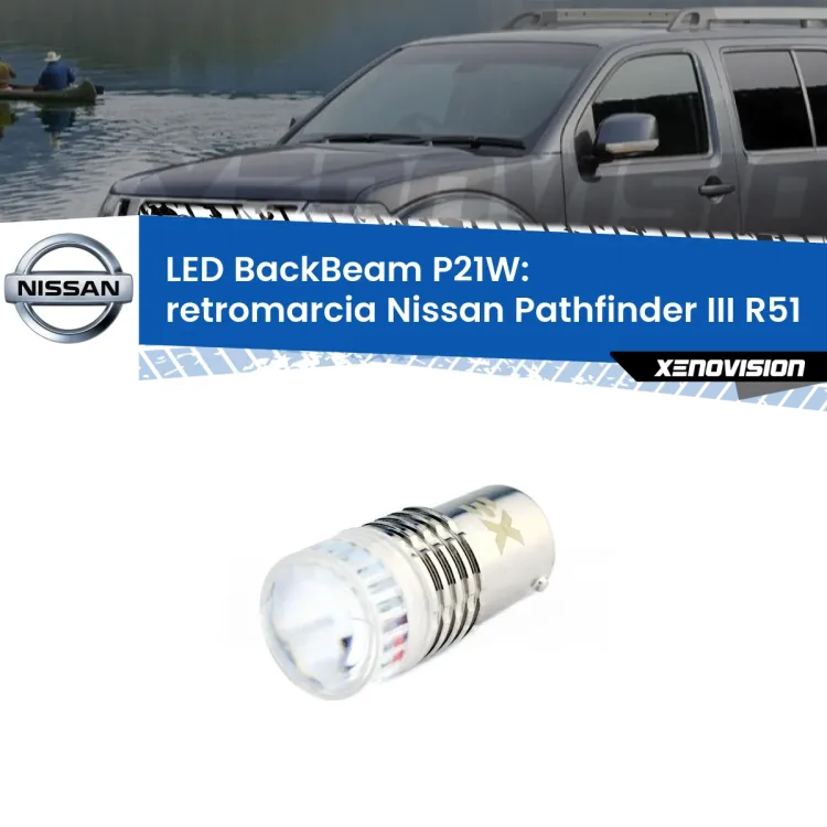 <strong>Retromarcia LED per Nissan Pathfinder III</strong> R51 2005 - 2011. Lampada <strong>P21W</strong> canbus. Illumina a giorno con questo straordinario cannone LED a luminosità estrema.