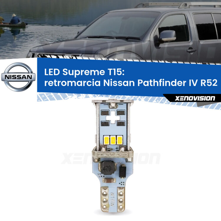 <strong>LED retromarcia per Nissan Pathfinder IV</strong> R52 2012 in poi. 15 Chip CREE 3535, sviluppa un'incredibile potenza. Qualità Massima. Oltre 6W reali di pura potenza.