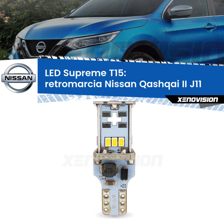 <strong>LED retromarcia per Nissan Qashqai II</strong> J11 2014 in poi. 15 Chip CREE 3535, sviluppa un'incredibile potenza. Qualità Massima. Oltre 6W reali di pura potenza.