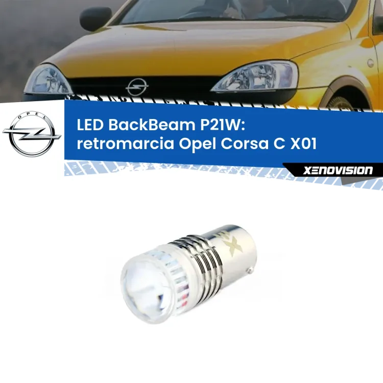 <strong>Retromarcia LED per Opel Corsa C</strong> X01 2000 - 2006. Lampada <strong>P21W</strong> canbus. Illumina a giorno con questo straordinario cannone LED a luminosità estrema.