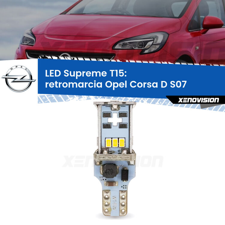 <strong>LED retromarcia per Opel Corsa D</strong> S07 5 porte. 15 Chip CREE 3535, sviluppa un'incredibile potenza. Qualità Massima. Oltre 6W reali di pura potenza.