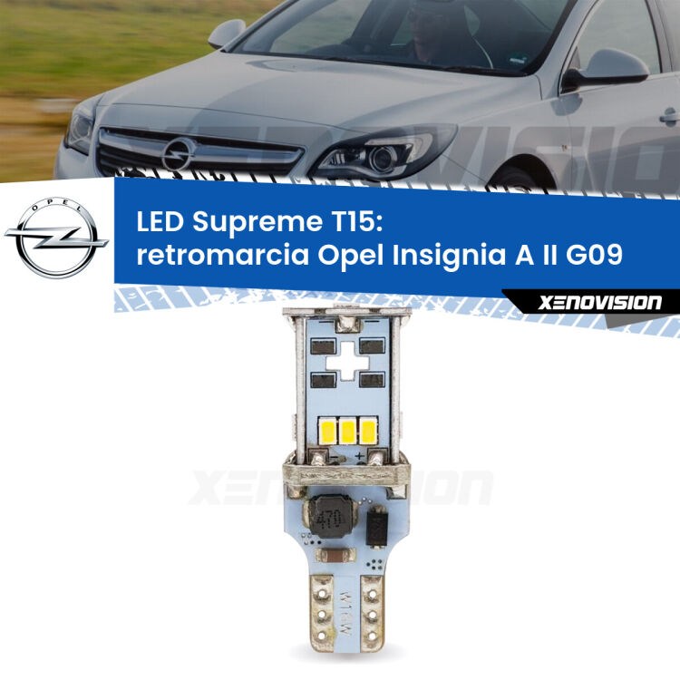 <strong>LED retromarcia per Opel Insignia A II</strong> G09 2014 - 2017. 15 Chip CREE 3535, sviluppa un'incredibile potenza. Qualità Massima. Oltre 6W reali di pura potenza.