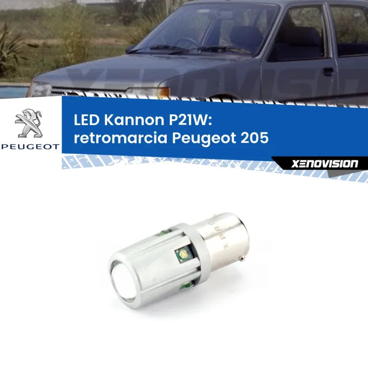 <strong>LED per Retromarcia Peugeot 205  1983 - 1999.</strong>Lampadina P21W con una poderosa illuminazione frontale rafforzata da 5 potenti chip laterali.