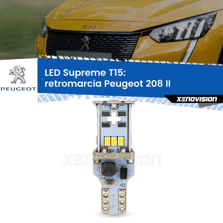 <strong>LED retromarcia per Peugeot 208</strong> II 2019 in poi. 15 Chip CREE 3535, sviluppa un'incredibile potenza. Qualità Massima. Oltre 6W reali di pura potenza.