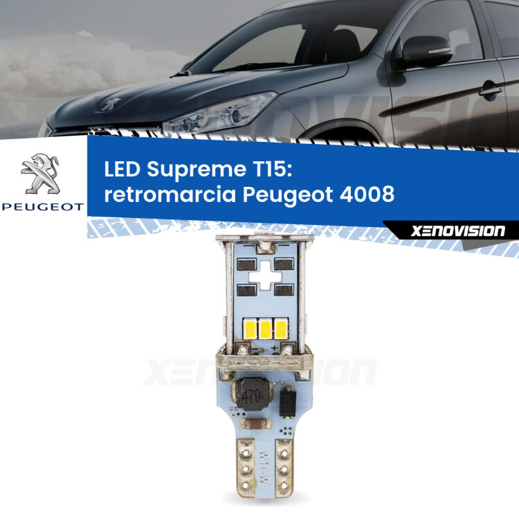 <strong>LED retromarcia per Peugeot 4008</strong>  2012 in poi. 15 Chip CREE 3535, sviluppa un'incredibile potenza. Qualità Massima. Oltre 6W reali di pura potenza.