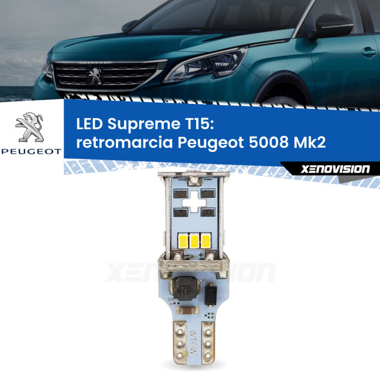 <strong>LED retromarcia per Peugeot 5008</strong> Mk2 2017 in poi. 15 Chip CREE 3535, sviluppa un'incredibile potenza. Qualità Massima. Oltre 6W reali di pura potenza.