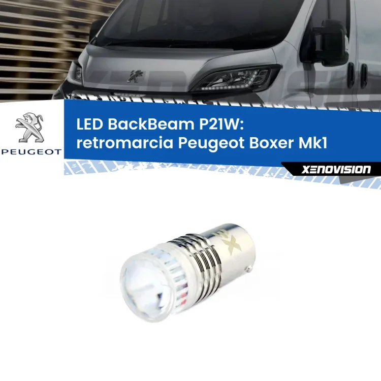 <strong>Retromarcia LED per Peugeot Boxer</strong> Mk1 1994 - 2002. Lampada <strong>P21W</strong> canbus. Illumina a giorno con questo straordinario cannone LED a luminosità estrema.