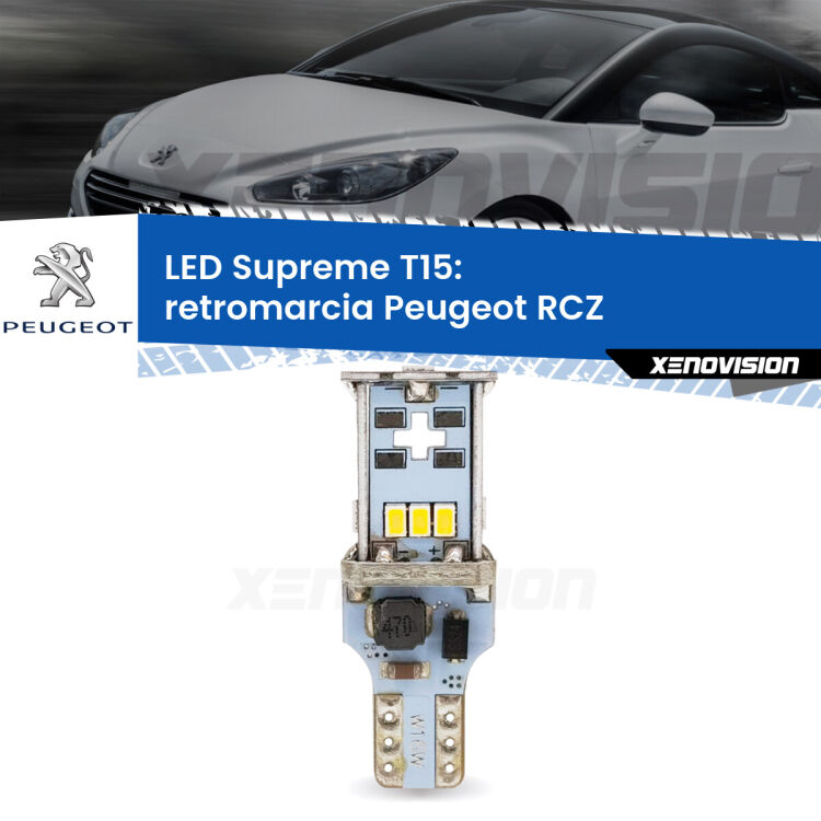 <strong>LED retromarcia per Peugeot RCZ</strong>  2010 - 2015. 15 Chip CREE 3535, sviluppa un'incredibile potenza. Qualità Massima. Oltre 6W reali di pura potenza.