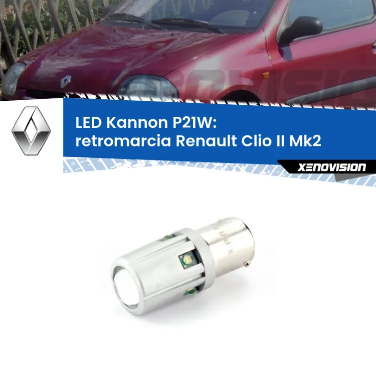 <strong>LED per Retromarcia Renault Clio II Mk2 1998 - 2004.</strong>Lampadina P21W con una poderosa illuminazione frontale rafforzata da 5 potenti chip laterali.