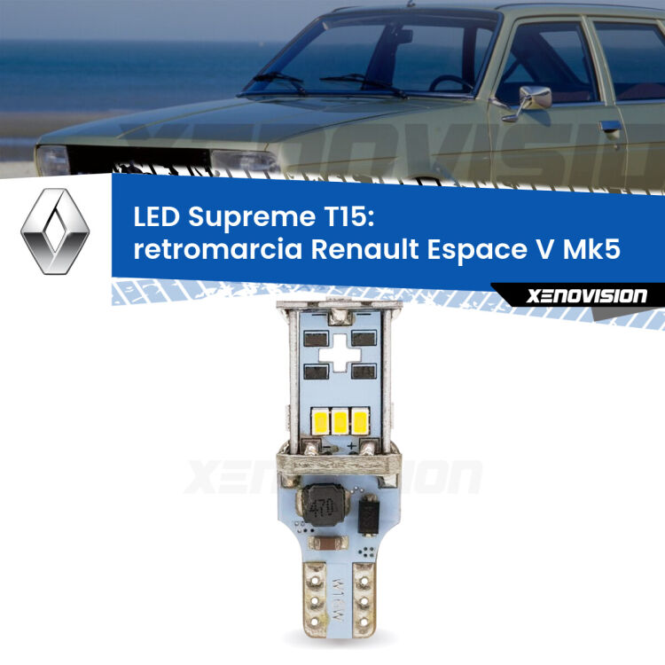 <strong>LED retromarcia per Renault Espace V</strong> Mk5 2015 in poi. 15 Chip CREE 3535, sviluppa un'incredibile potenza. Qualità Massima. Oltre 6W reali di pura potenza.