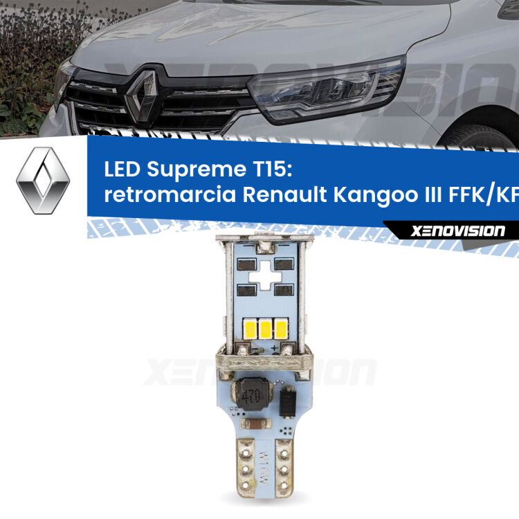 <strong>LED retromarcia per Renault Kangoo III</strong> FFK/KFK 2021 in poi. 15 Chip CREE 3535, sviluppa un'incredibile potenza. Qualità Massima. Oltre 6W reali di pura potenza.