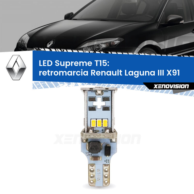 <strong>LED retromarcia per Renault Laguna III</strong> X91 2007 - 2015. 15 Chip CREE 3535, sviluppa un'incredibile potenza. Qualità Massima. Oltre 6W reali di pura potenza.