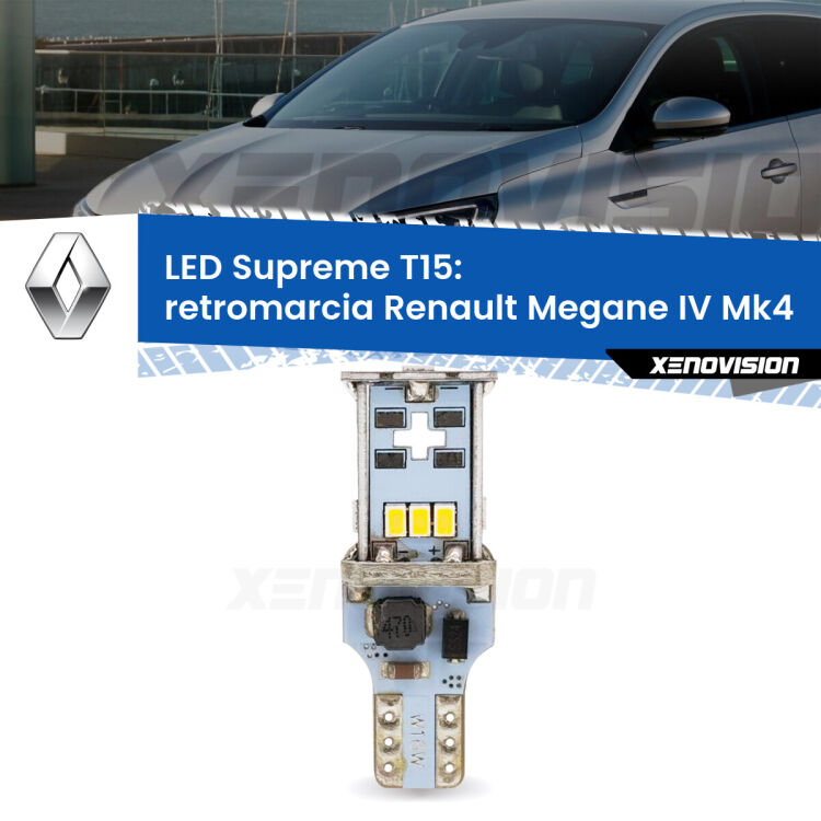 <strong>LED retromarcia per Renault Megane IV</strong> Mk4 2016 in poi. 15 Chip CREE 3535, sviluppa un'incredibile potenza. Qualità Massima. Oltre 6W reali di pura potenza.