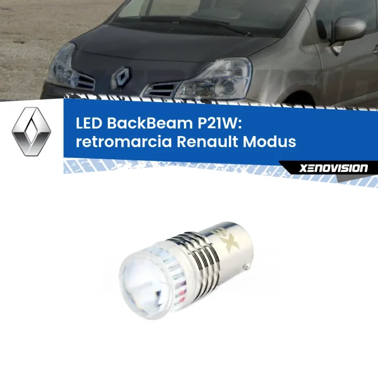 <strong>Retromarcia LED per Renault Modus</strong>  2004 - 2012. Lampada <strong>P21W</strong> canbus. Illumina a giorno con questo straordinario cannone LED a luminosità estrema.