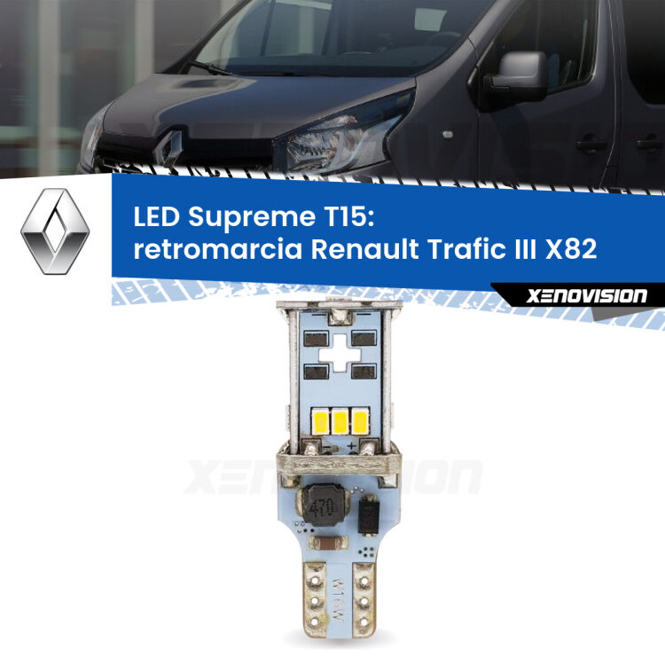 <strong>LED retromarcia per Renault Trafic III</strong> X82 2014 in poi. 15 Chip CREE 3535, sviluppa un'incredibile potenza. Qualità Massima. Oltre 6W reali di pura potenza.