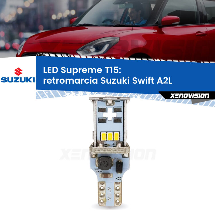 <strong>LED retromarcia per Suzuki Swift</strong> A2L 2017 in poi. 15 Chip CREE 3535, sviluppa un'incredibile potenza. Qualità Massima. Oltre 6W reali di pura potenza.