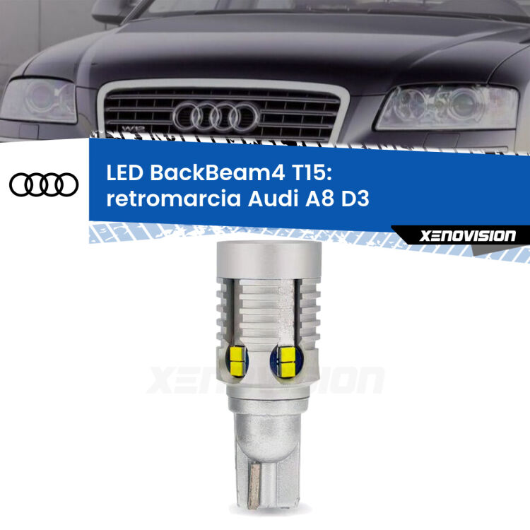 <strong>Retromarcia LED per Audi A8</strong> D3 2002 - 2009. Lampada <strong>T15</strong> canbus modello BackBeam4.