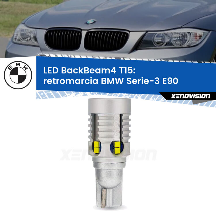 <strong>Retromarcia LED per BMW Serie-3</strong> E90 in poi. Lampada <strong>T15</strong> canbus modello BackBeam4.