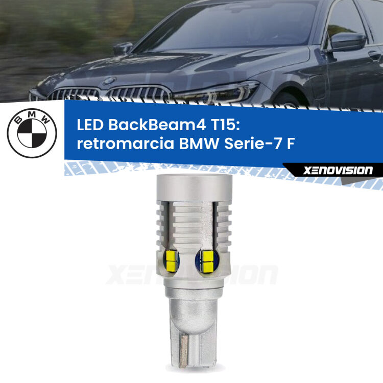 <strong>Retromarcia LED per BMW Serie-7</strong> F 2009 - 2015. Lampada <strong>T15</strong> canbus modello BackBeam4.