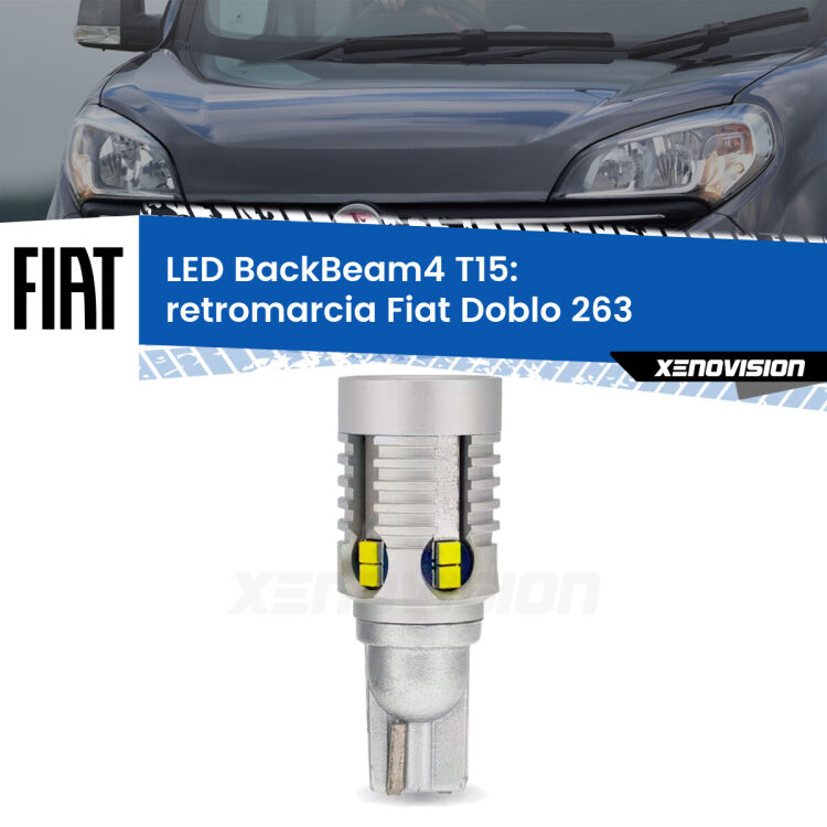 <strong>Retromarcia LED per Fiat Doblo</strong> 263 2010 - 2014. Lampada <strong>T15</strong> canbus modello BackBeam4.