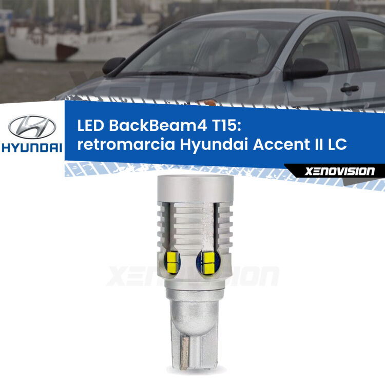 <strong>Retromarcia LED per Hyundai Accent II</strong> LC 2002 - 2005. Lampada <strong>T15</strong> canbus modello BackBeam4.