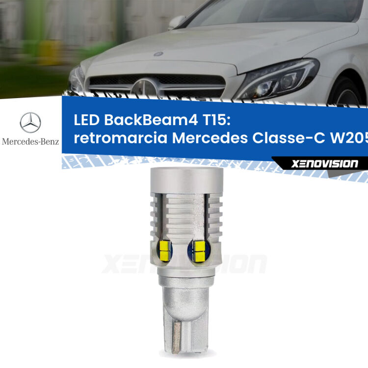 <strong>Retromarcia LED per Mercedes Classe-C</strong> W205 2013 - 2018. Lampada <strong>T15</strong> canbus modello BackBeam4.