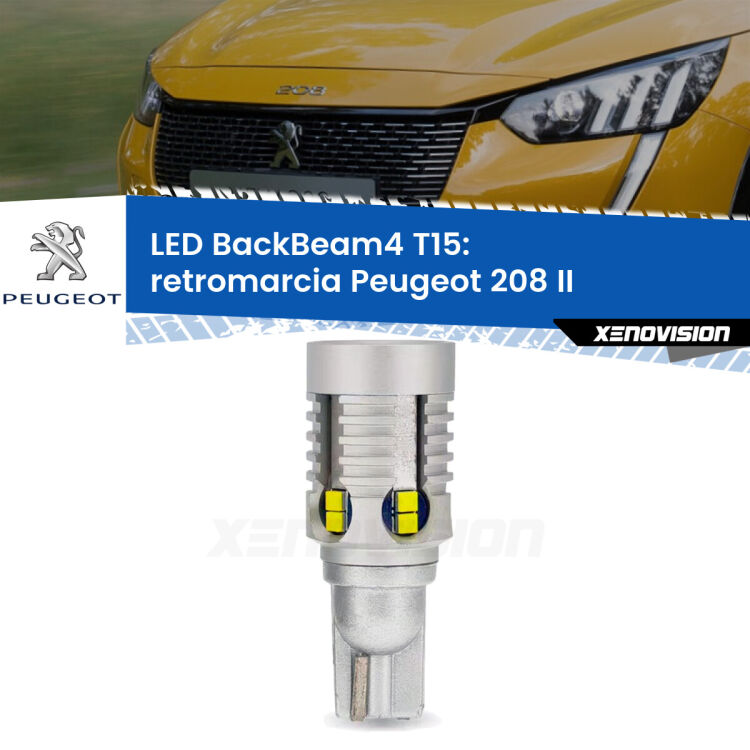 <strong>Retromarcia LED per Peugeot 208</strong> II 2019 in poi. Lampada <strong>T15</strong> canbus modello BackBeam4.