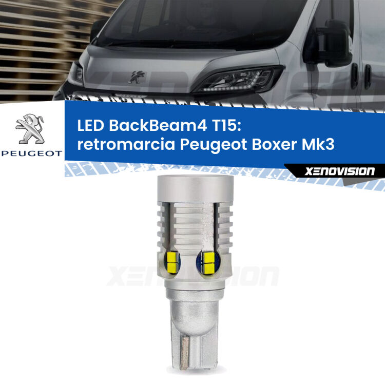 <strong>Retromarcia LED per Peugeot Boxer</strong> Mk3 2014 in poi. Lampada <strong>T15</strong> canbus modello BackBeam4.