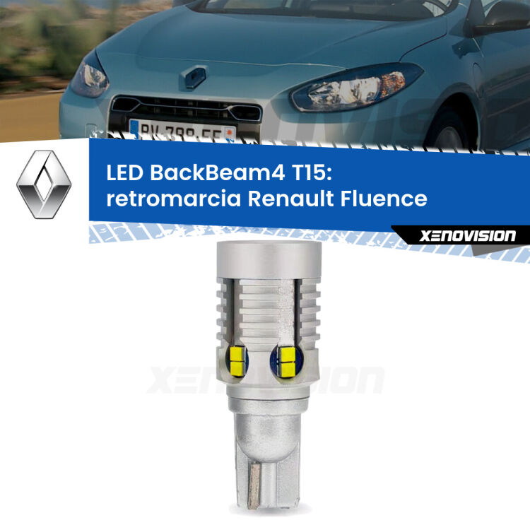 <strong>Retromarcia LED per Renault Fluence</strong>  2010 - 2015. Lampada <strong>T15</strong> canbus modello BackBeam4.