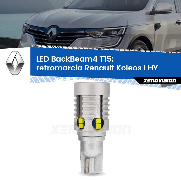 <strong>Retromarcia LED per Renault Koleos I</strong> HY 2006 - 2015. Lampada <strong>T15</strong> canbus modello BackBeam4.