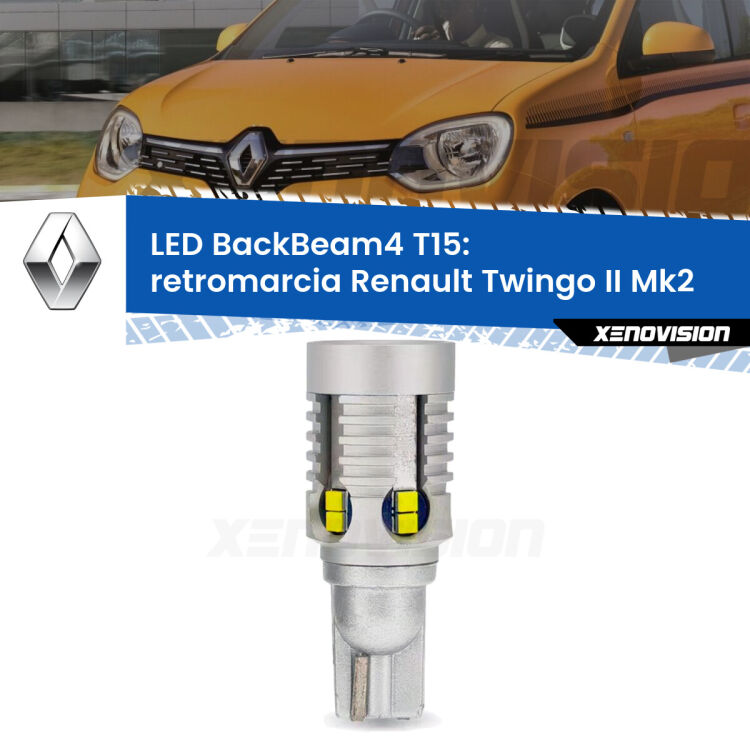 <strong>Retromarcia LED per Renault Twingo II</strong> Mk2 2012 - 2013. Lampada <strong>T15</strong> canbus modello BackBeam4.