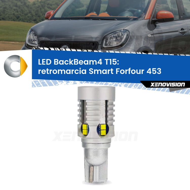 <strong>Retromarcia LED per Smart Forfour</strong> 453 2014 in poi. Lampada <strong>T15</strong> canbus modello BackBeam4.