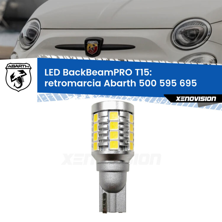 <strong>Luce retromarcia LED per Abarth 500 595 695</strong>  2015 - 2022. Una lampadina <b>T15</b> esageratamente spinta: 15W di potenza, 20 volte più luce delle originali.