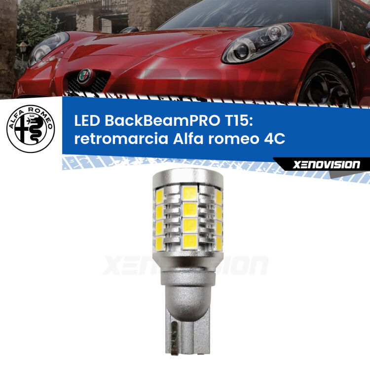 <strong>Luce retromarcia LED per Alfa romeo 4C</strong>  2013 in poi. Una lampadina <b>T15</b> esageratamente spinta: 15W di potenza, 20 volte più luce delle originali.