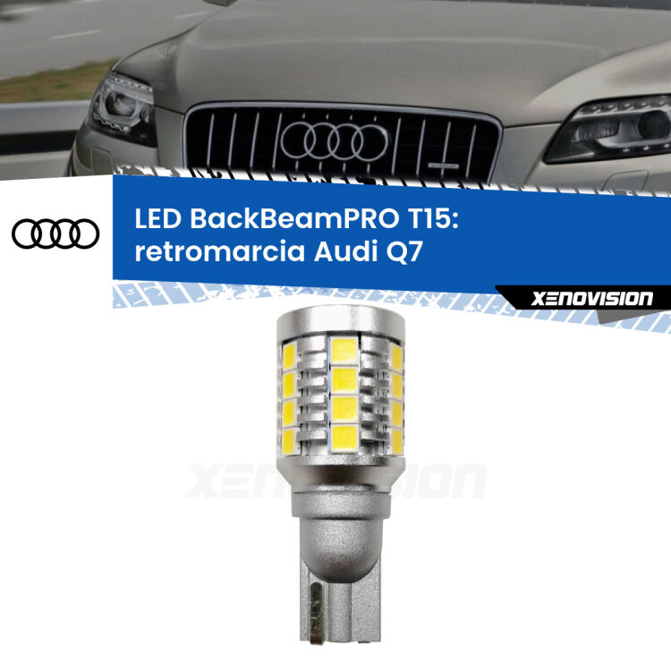 <strong>Luce retromarcia LED per Audi Q7</strong>  2006 - 2015. Lampadina <b>T15</b> esageratamente spinta: 15W di potenza, 20 volte più luce delle originali.