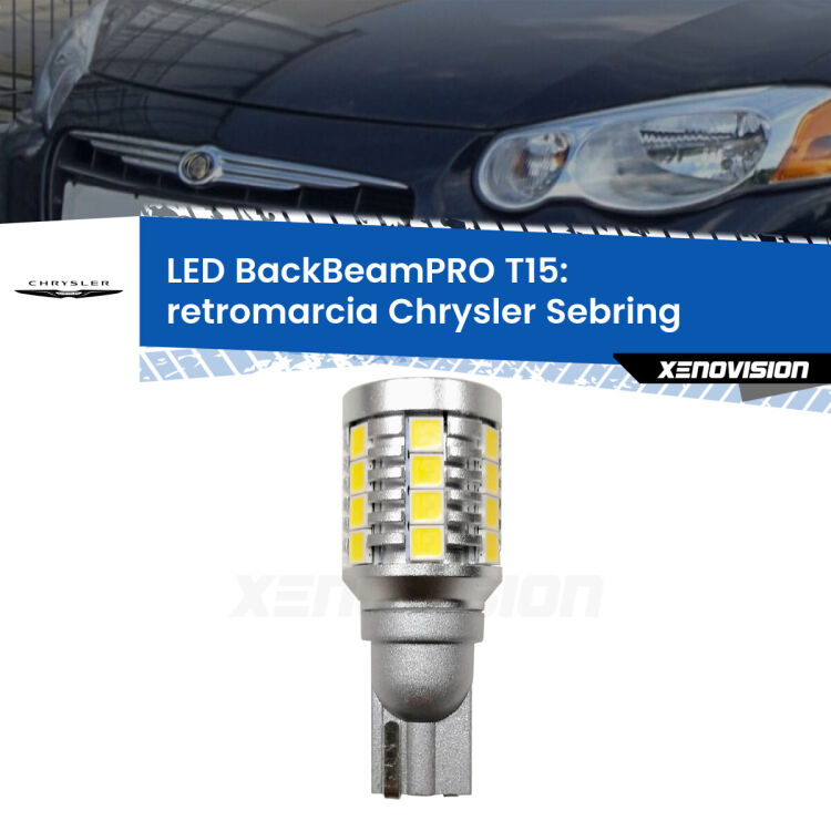 <strong>Luce retromarcia LED per Chrysler Sebring</strong>  2001 - 2007. Lampadina <b>T15</b> esageratamente spinta: 15W di potenza, 20 volte più luce delle originali.