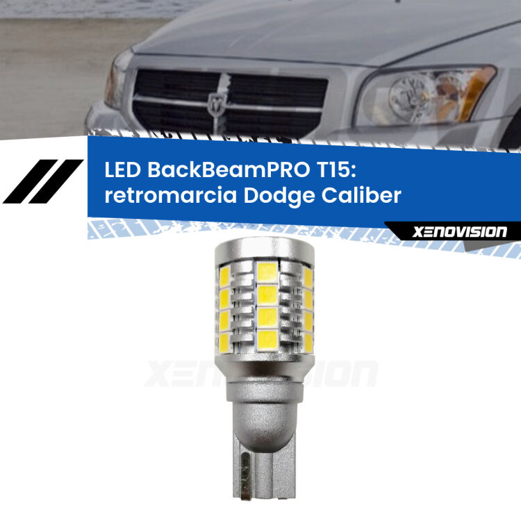 <strong>Luce retromarcia LED per Dodge Caliber</strong>  2006 - 2011. Una lampadina <b>T15</b> esageratamente spinta: 15W di potenza, 20 volte più luce delle originali.