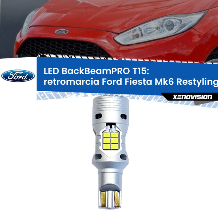 <strong>Luce retromarcia LED per Ford Fiesta</strong> Mk6.5 2009 in poi. Una lampadina <b>T15</b> esageratamente spinta: 15W di potenza, 20 volte più luce delle originali.