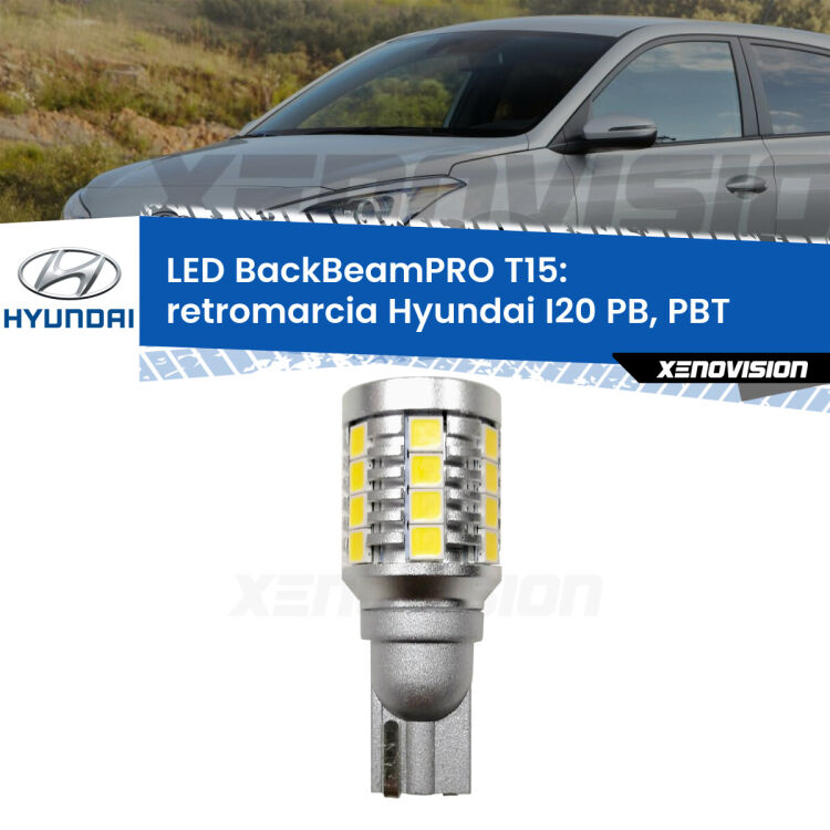 <strong>Luce retromarcia LED per Hyundai I20</strong> PB, PBT 2008 - 2015. Una lampadina <b>T15</b> esageratamente spinta: 15W di potenza, 20 volte più luce delle originali.