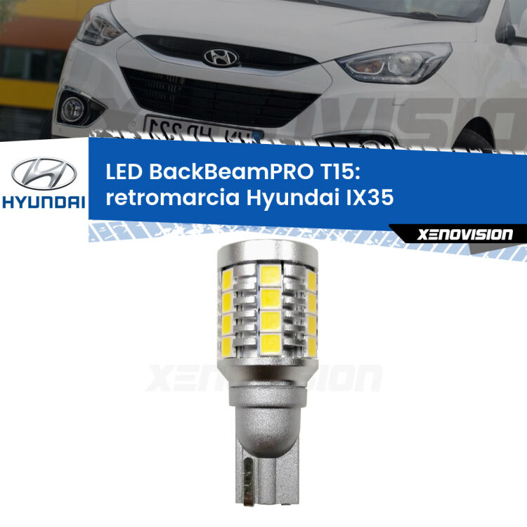 <strong>Luce retromarcia LED per Hyundai IX35</strong>  2009 - 2015. Lampadina <b>T15</b> esageratamente spinta: 15W di potenza, 20 volte più luce delle originali.