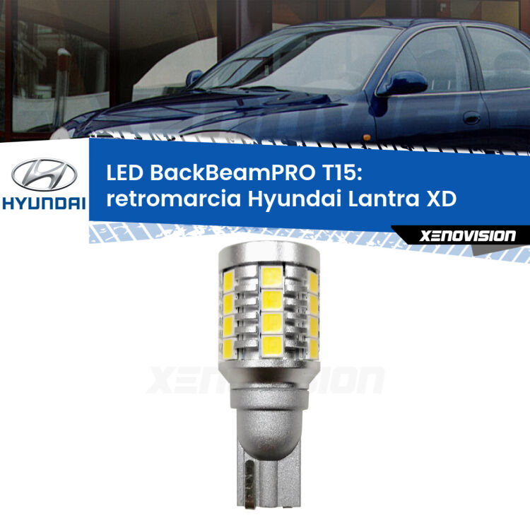 <strong>Luce retromarcia LED per Hyundai Lantra</strong> XD 2003 - 2006. Una lampadina <b>T15</b> esageratamente spinta: 15W di potenza, 20 volte più luce delle originali.