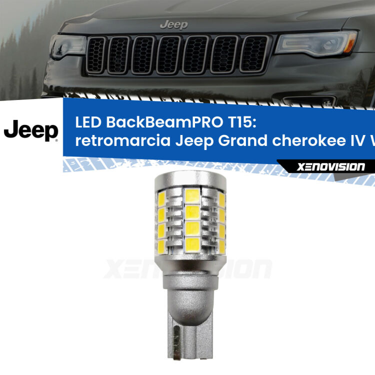 <strong>Luce retromarcia LED per Jeep Grand cherokee IV</strong> WK2 2011 - 2020. Una lampadina <b>T15</b> esageratamente spinta: 15W di potenza, 20 volte più luce delle originali.