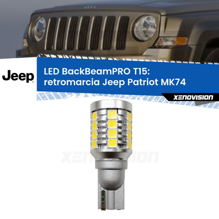 <strong>Luce retromarcia LED per Jeep Patriot</strong> MK74 2007 - 2017. Una lampadina <b>T15</b> esageratamente spinta: 15W di potenza, 20 volte più luce delle originali.