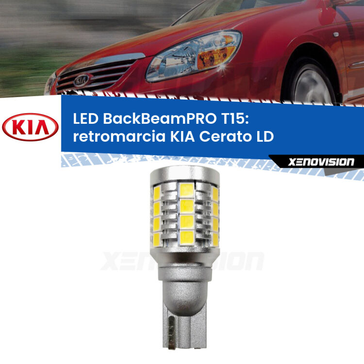 <strong>Luce retromarcia LED per KIA Cerato</strong> LD 2003 - 2007. Una lampadina <b>T15</b> esageratamente spinta: 15W di potenza, 20 volte più luce delle originali.