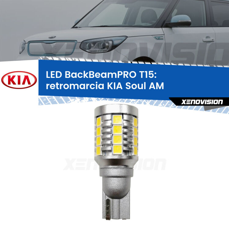 <strong>Luce retromarcia LED per KIA Soul</strong> AM 2009 - 2014. Lampadina <b>T15</b> esageratamente spinta: 15W di potenza, 20 volte più luce delle originali.