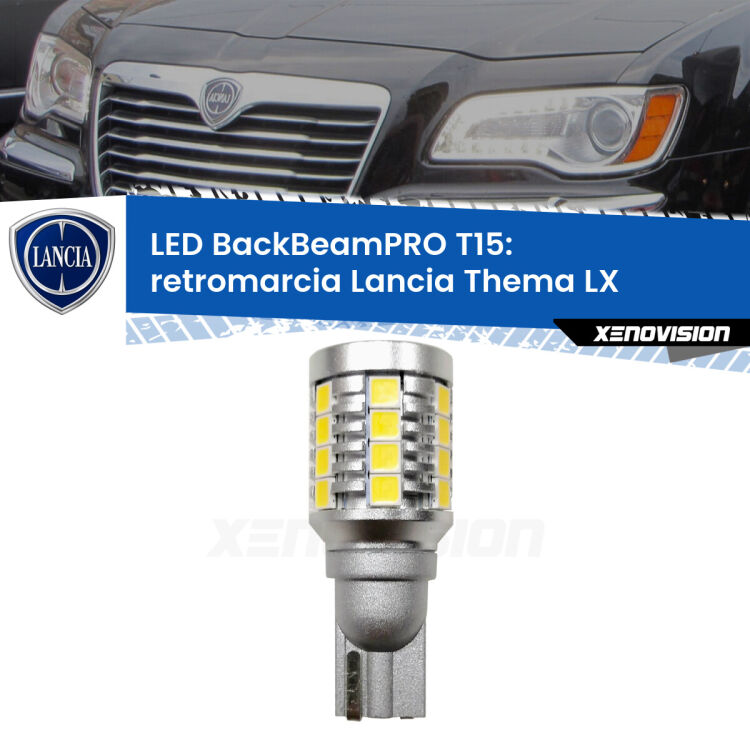 <strong>Luce retromarcia LED per Lancia Thema</strong> LX 2011 - 2014. Una lampadina <b>T15</b> esageratamente spinta: 15W di potenza, 20 volte più luce delle originali.